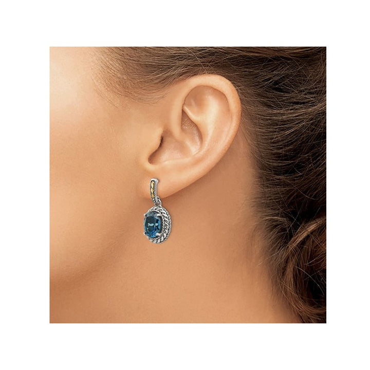 8.10 Carat (ctw) London Blue Topaz Dangle Earrings in Sterling Silver with Yellow Accents Image 3
