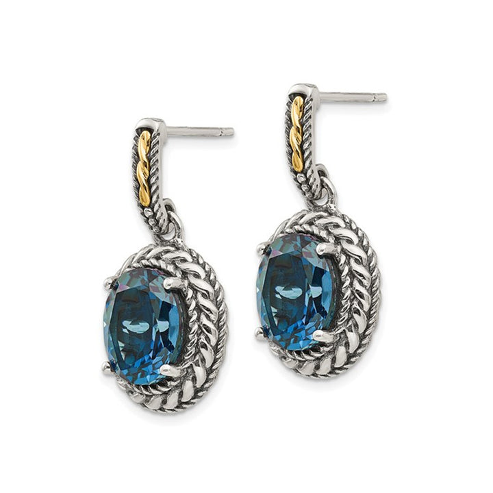 8.10 Carat (ctw) London Blue Topaz Dangle Earrings in Sterling Silver with Yellow Accents Image 4