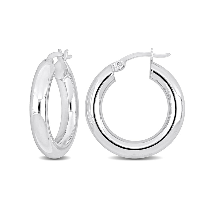 Sterling Silver Polished Hoop Earrings (1 inch , 4mm) Image 1