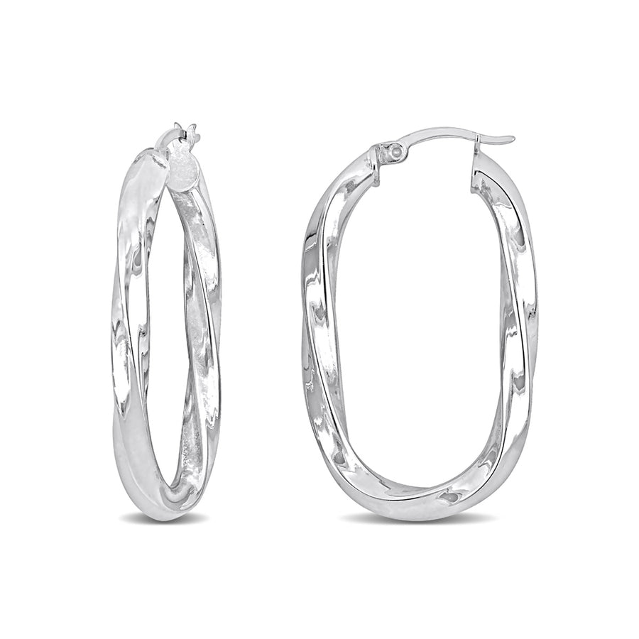 Sterling Silver Polished Oval Twist Hoop Earrings (4mm Thick) Image 1