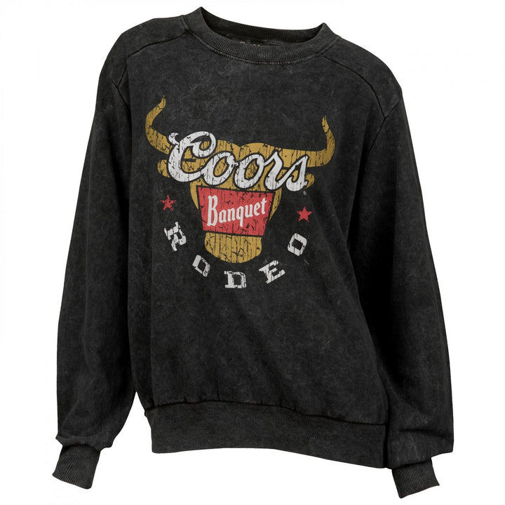 Coors Banquet Rodeo Long Horns Logo Black Mineral Wash Womens Crew Sweatshirt Image 1