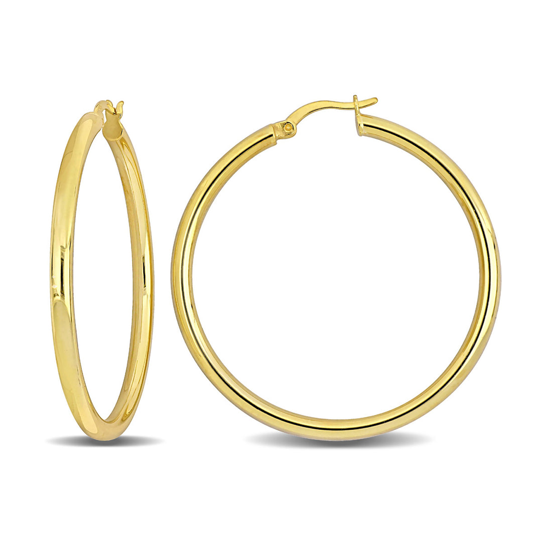 Yellow Sterling Silver Polished Hoop Earrings (3.0mm Thick) Image 1