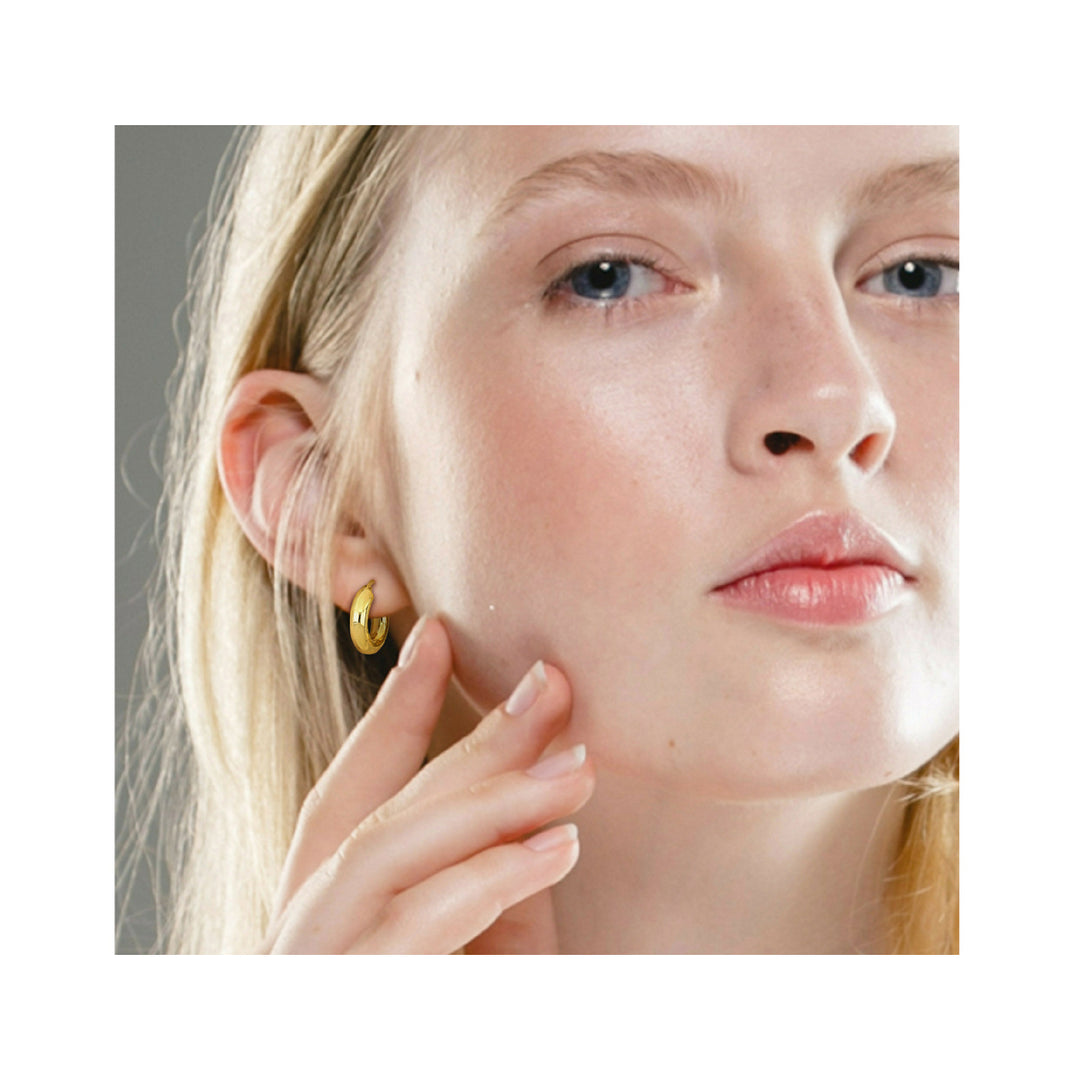 Yellow Sterling Silver Polished Hoop Earrings (5mm Thick) Image 4