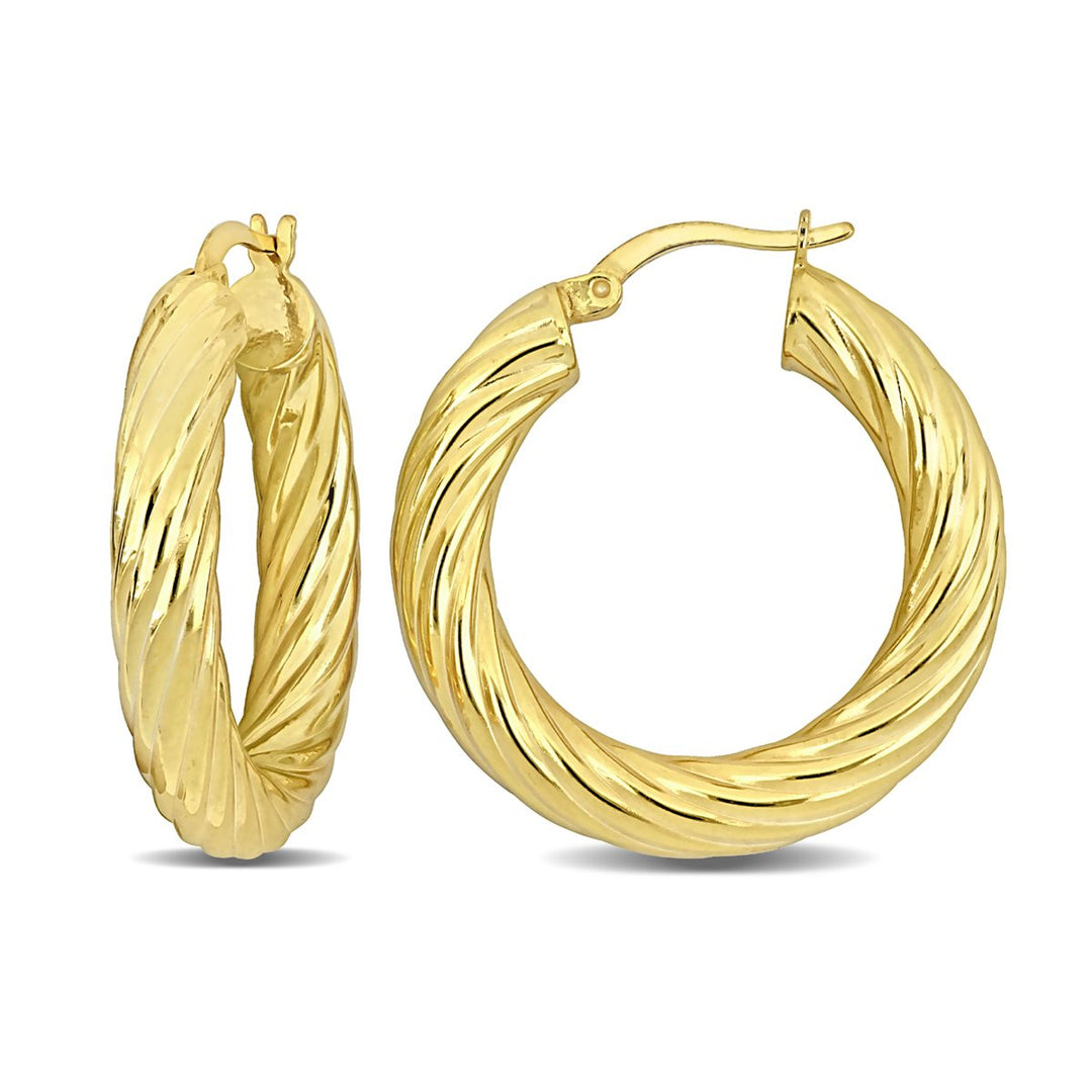 Yellow Sterling Silver Polished Round Twist Hoop Earrings (5mm Thick) Image 1