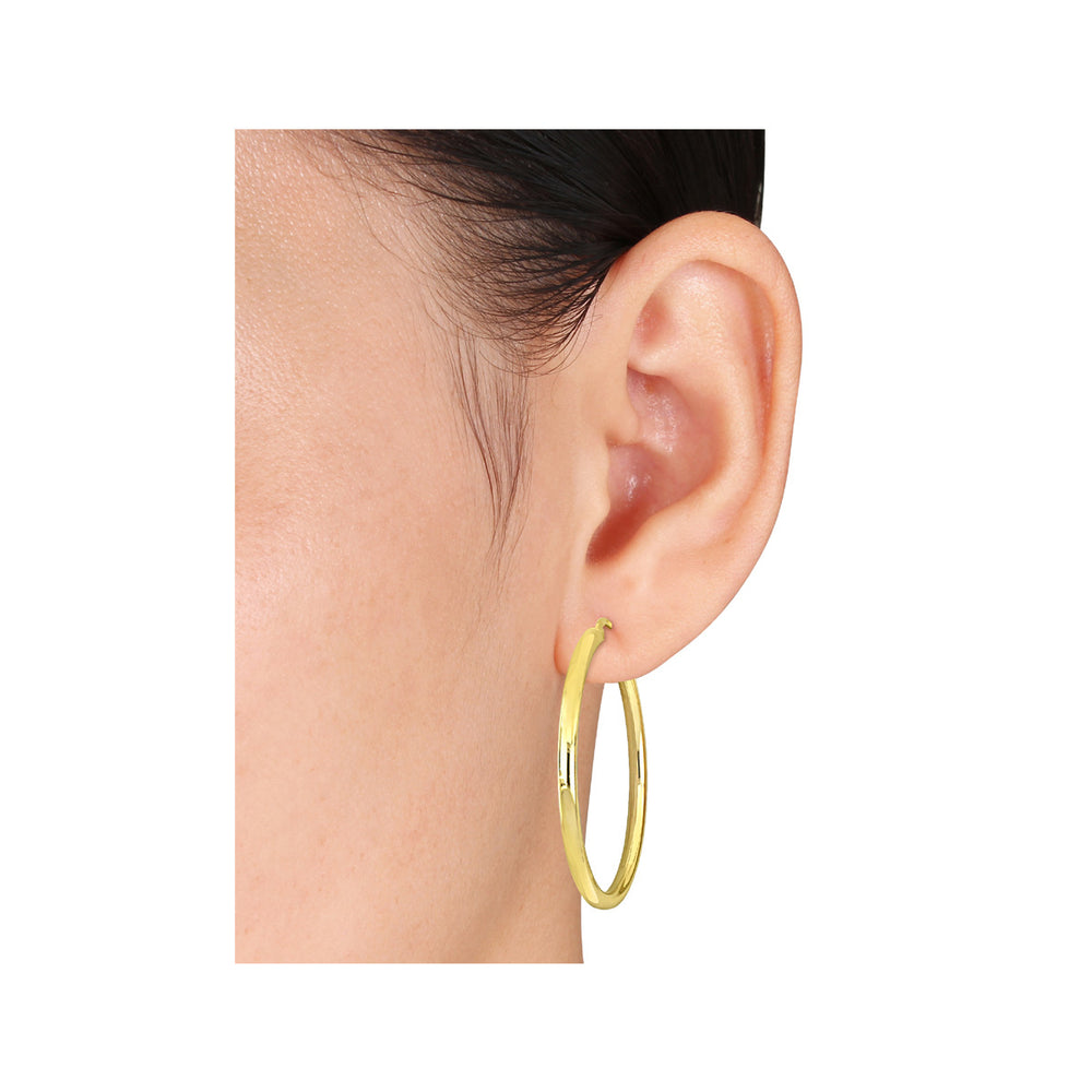 Yellow Sterling Silver Polished Hoop Earrings (3.0mm Thick) Image 2