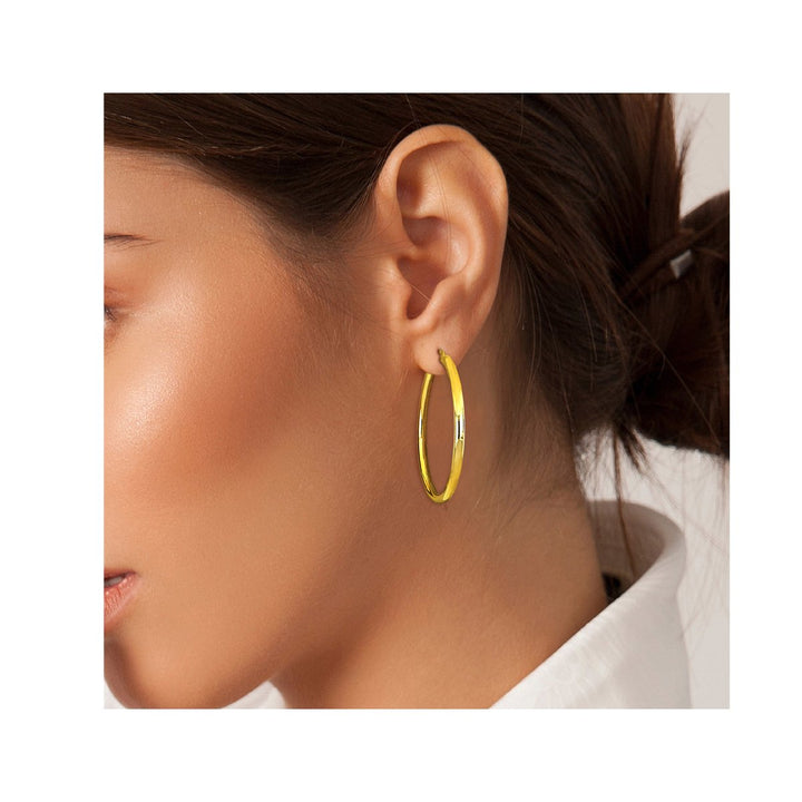 Yellow Sterling Silver Polished Hoop Earrings (3.0mm Thick) Image 3