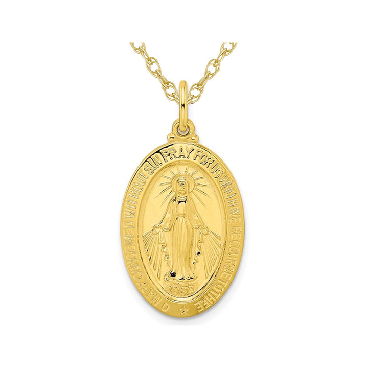 Yellow Plated Sterling Silver Miraculous Oval Religious Medal Pendant Necklace with Chain Image 1