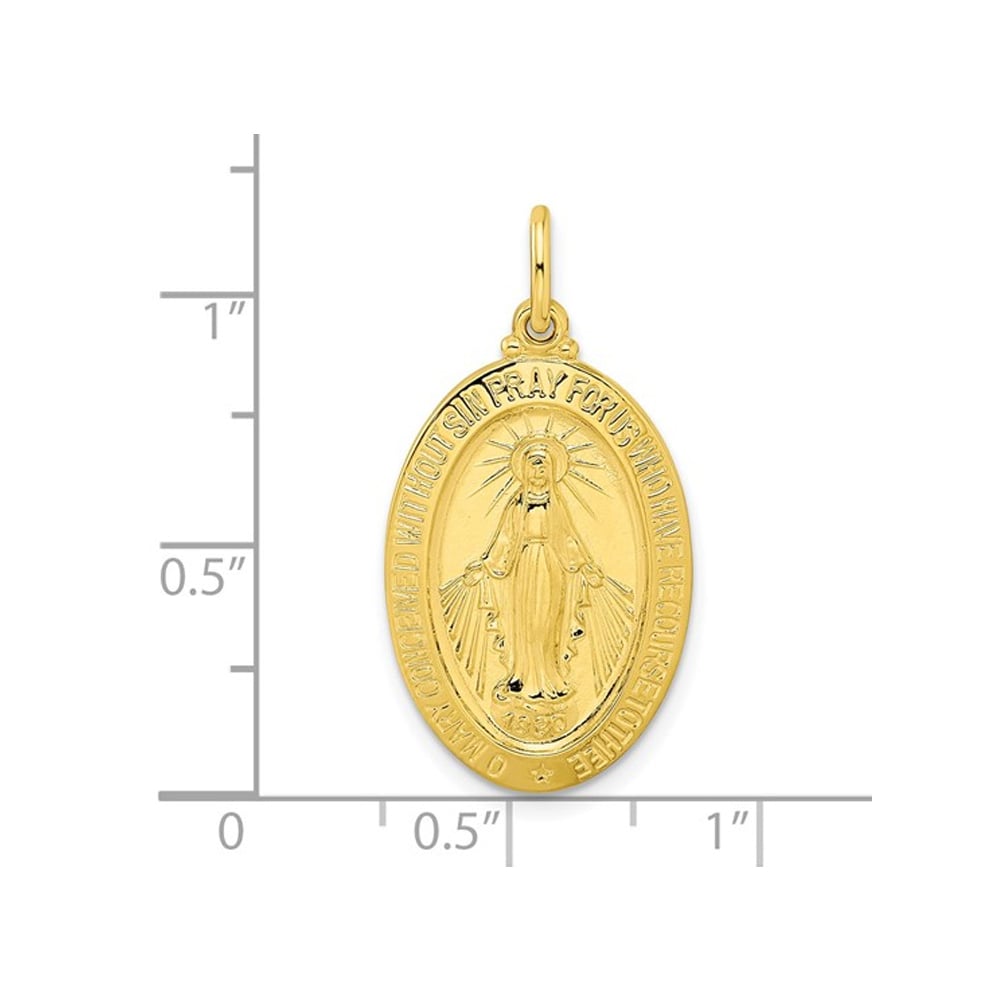 Yellow Plated Sterling Silver Miraculous Oval Religious Medal Pendant Necklace with Chain Image 3