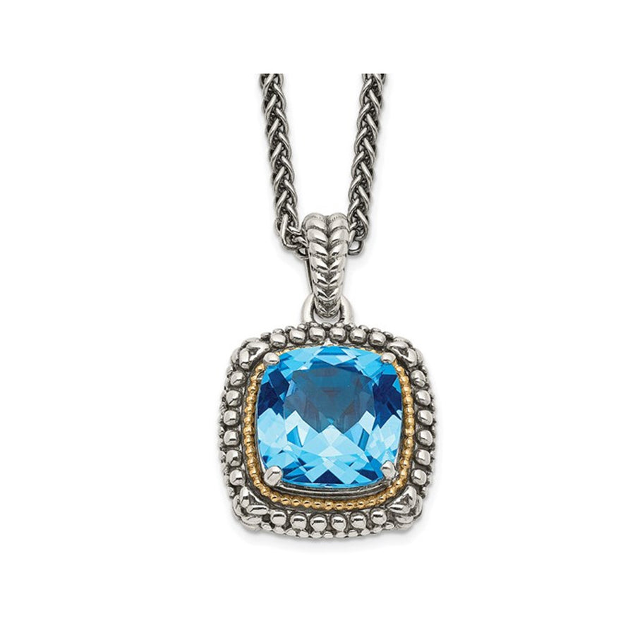 4.50 Carat (ctw) Swiss Blue Topaz Pendant Necklace in Antiqued Sterling Silver with Chain Image 1