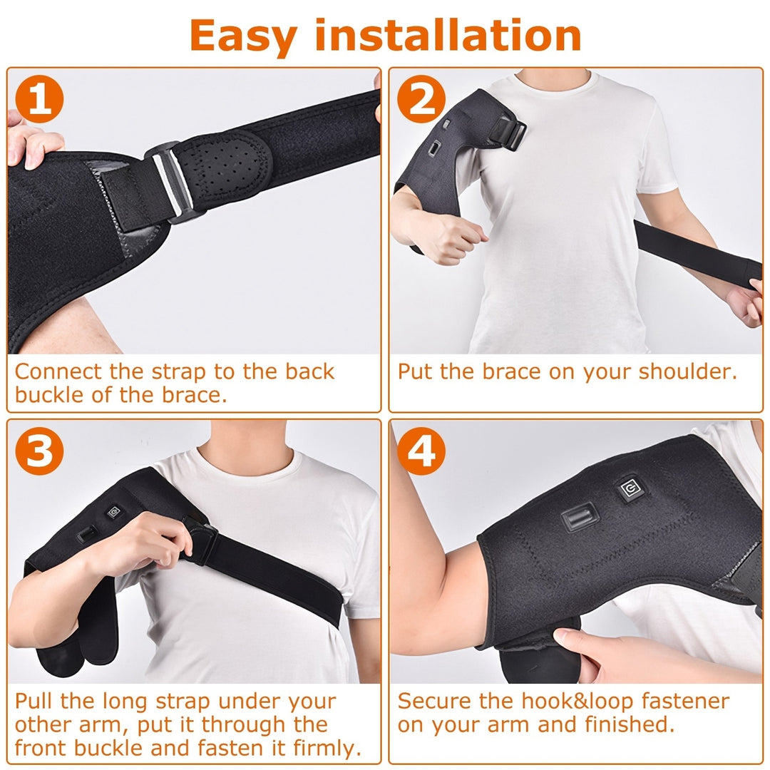 Heated Shoulder Brace Electric Heating Pad Compression Sleeve for Pain Relief Black Image 4