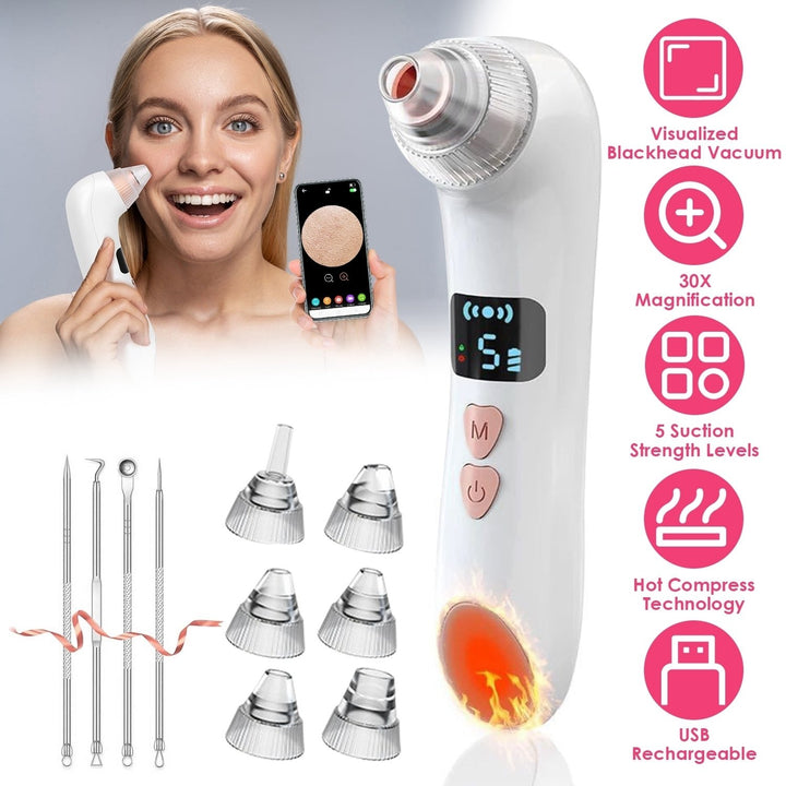 Electric Blackhead Remover with 30X Camera and Hot Compress Technology White Image 1