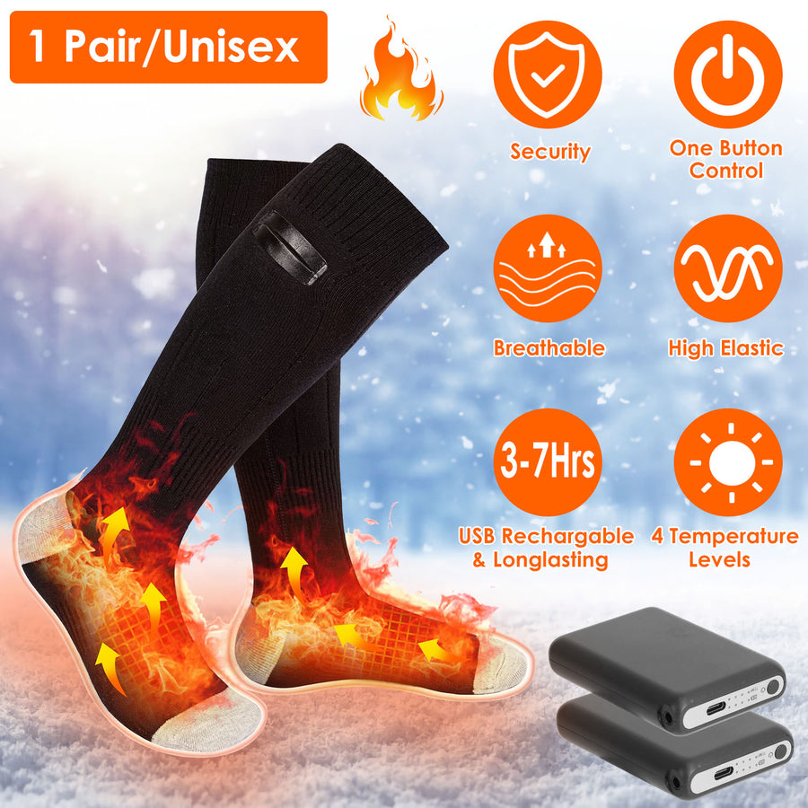 Electric Heated Socks USB Rechargeable 4 Temperature Levels Black for Men Women Image 1