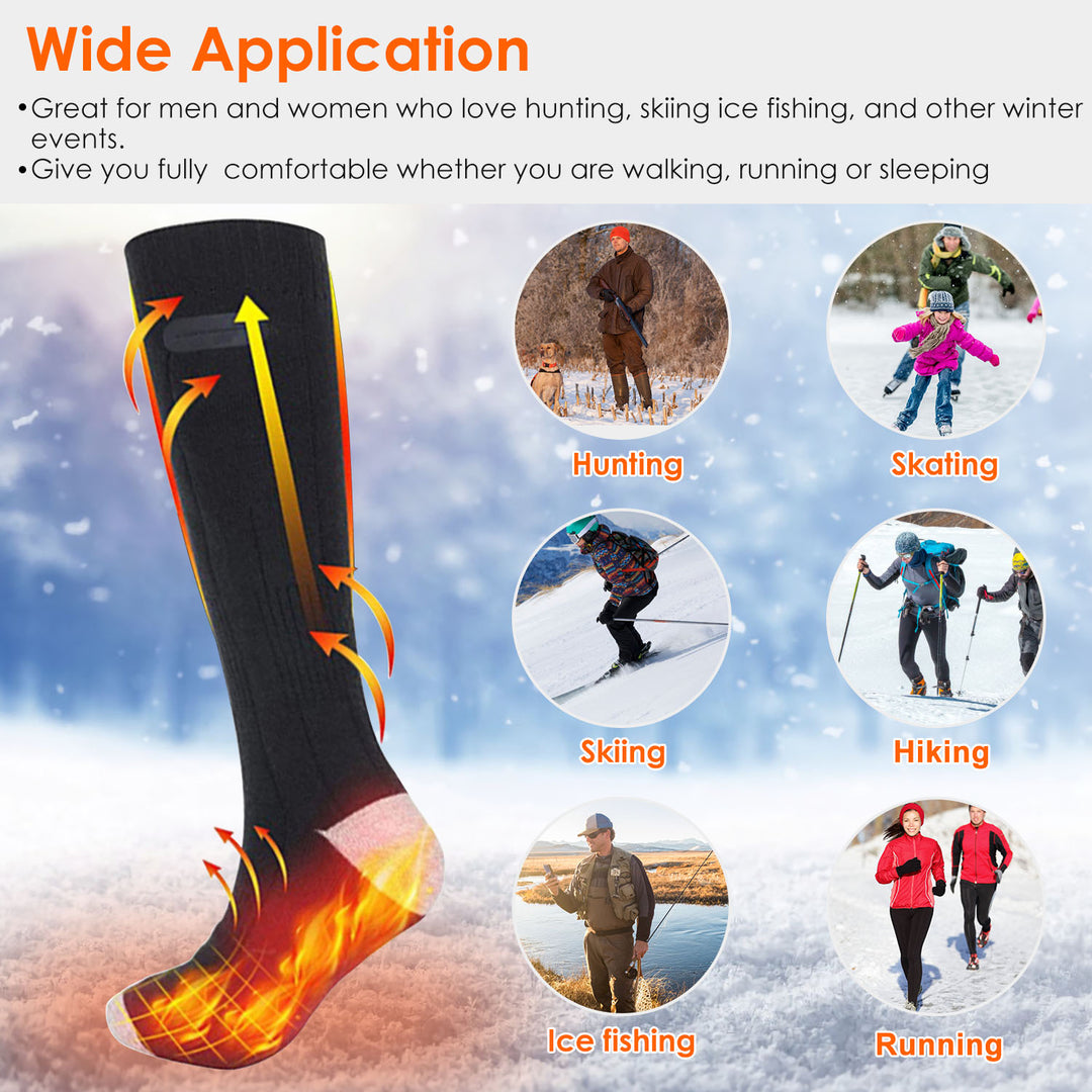 Electric Heated Socks USB Rechargeable 4 Temperature Levels Black for Men Women Image 4