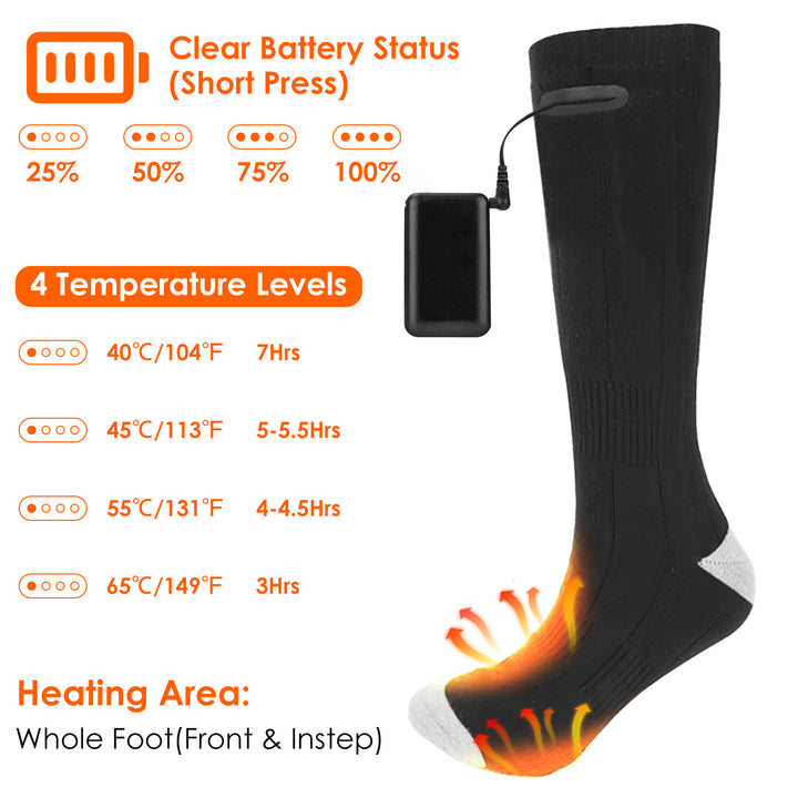 Electric Heated Socks USB Rechargeable 4 Temperature Levels Black for Men Women Image 2