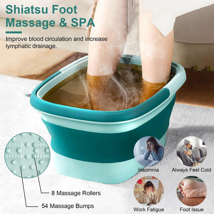 2 Pack Collapsible Foot Bath Basin 15L TPE Foot Soak Tub Green with Massage Rollers Image 3