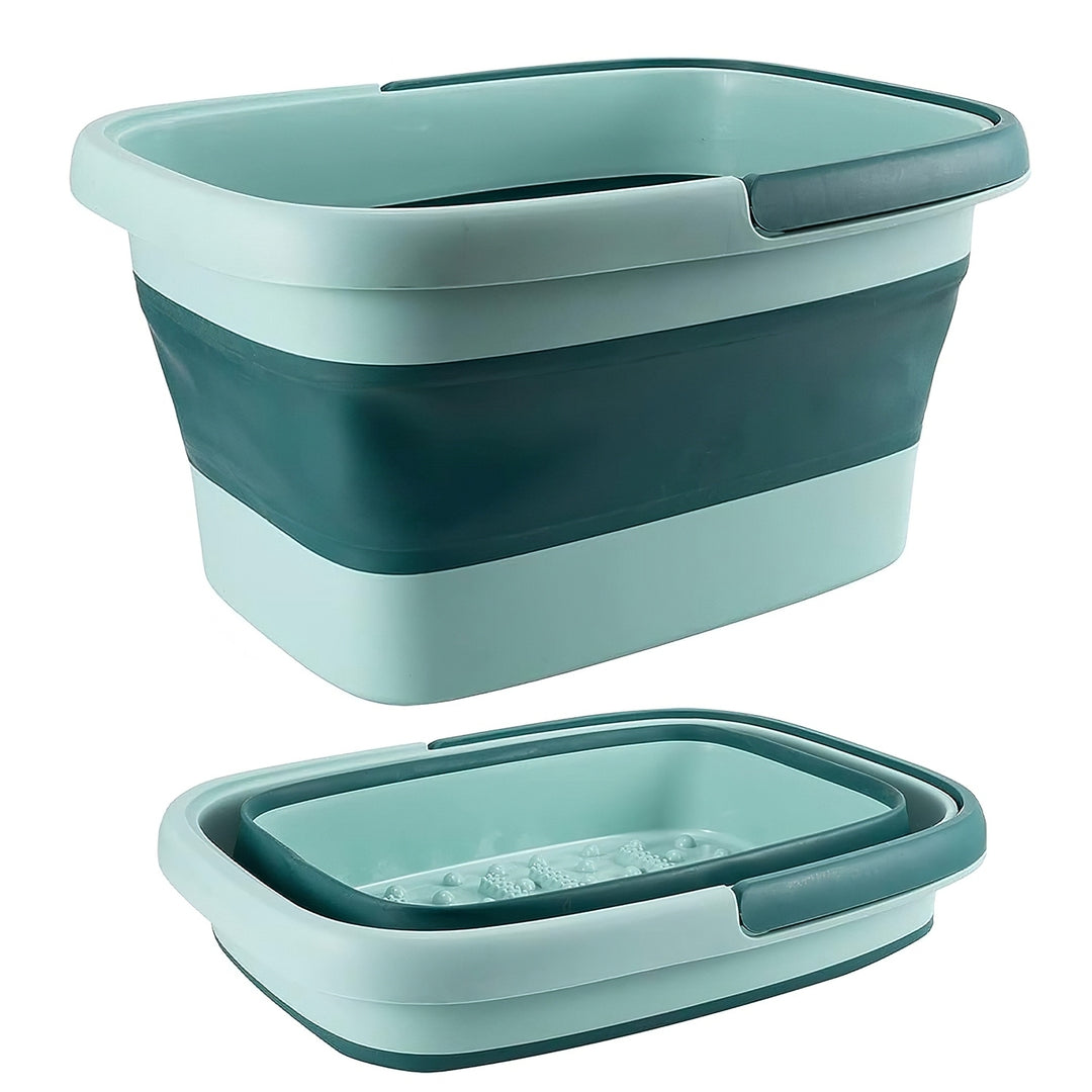 2 Pack Collapsible Foot Bath Basin 15L TPE Foot Soak Tub Green with Massage Rollers Image 1