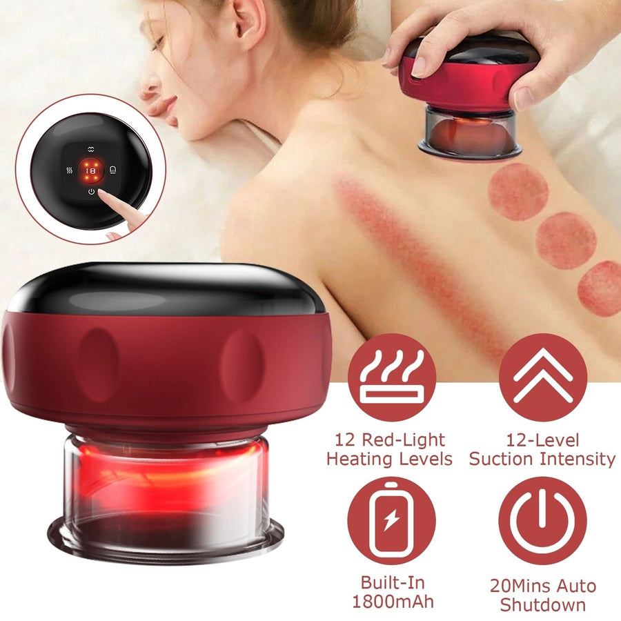 Electric Cupping Therapy Massager Red Portable Vacuum Scraping Device 12 Levels Image 1