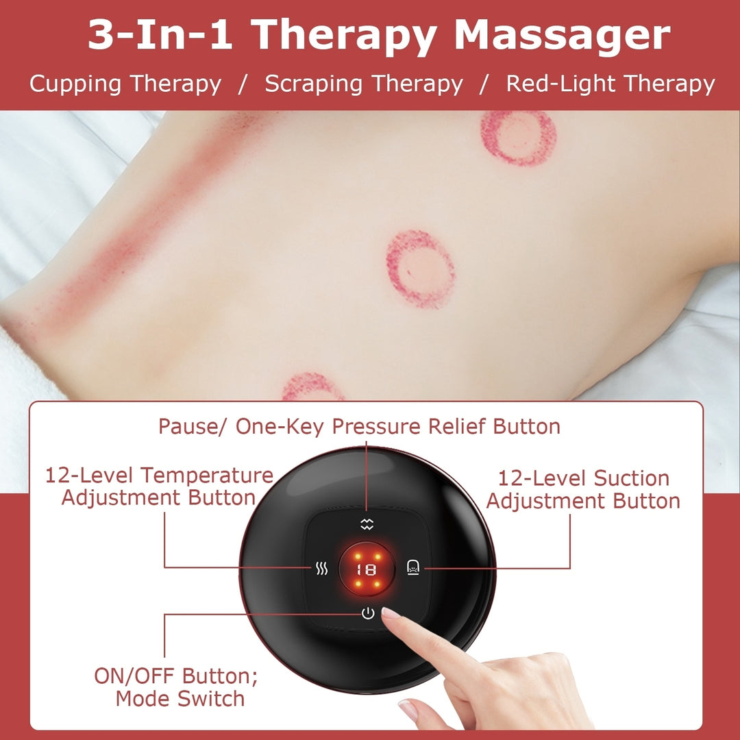 Electric Cupping Therapy Massager Red Portable Vacuum Scraping Device 12 Levels Image 2