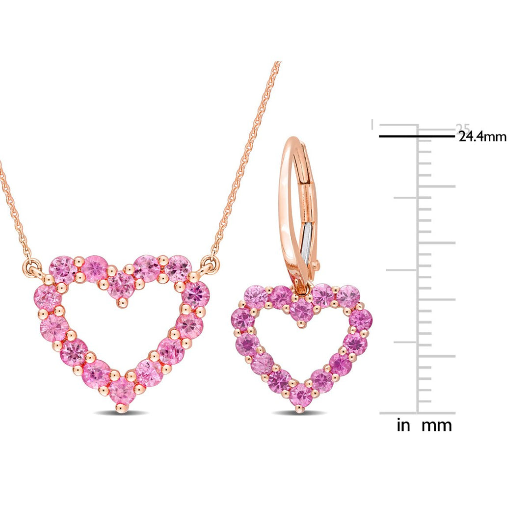2.38 Carat (ctw) Pink Sapphire Heart Pendant Necklace and Earrings in 10K Yellow Gold Image 3