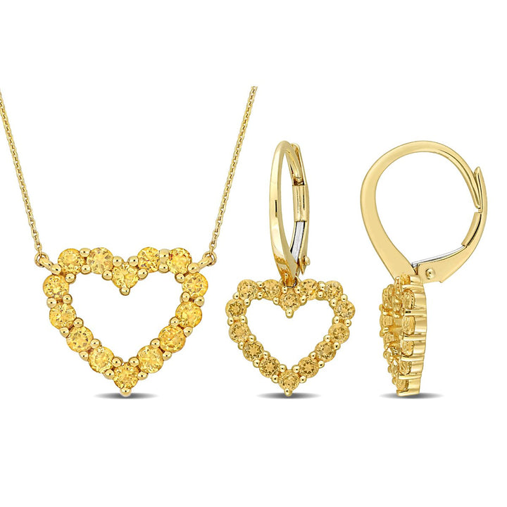 1.96 Carat (ctw) Citrine Heart Pendant Necklace and Earrings in 10K Yellow Gold Image 1