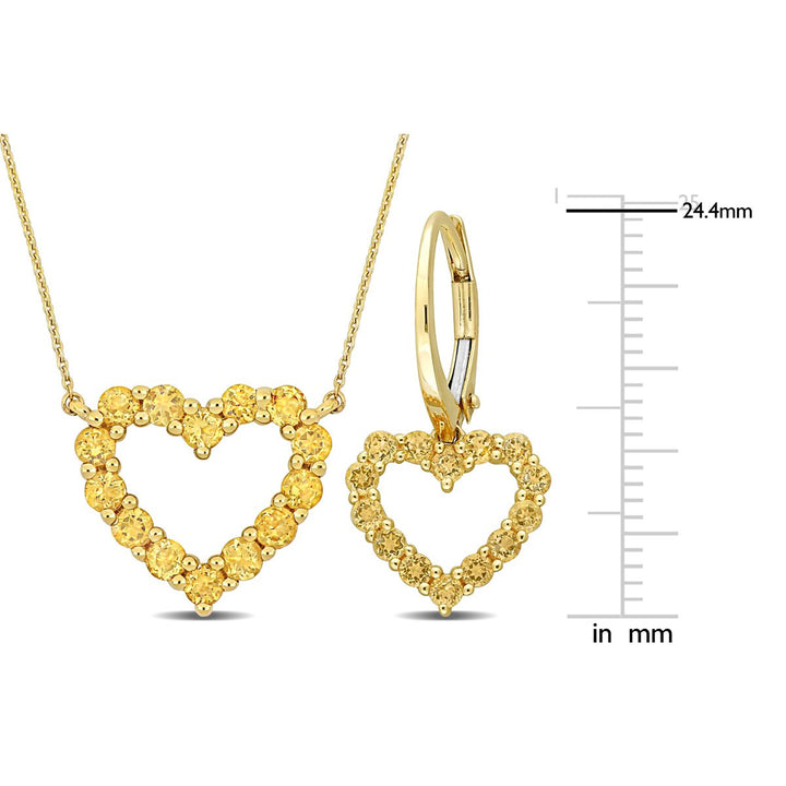 1.96 Carat (ctw) Citrine Heart Pendant Necklace and Earrings in 10K Yellow Gold Image 3