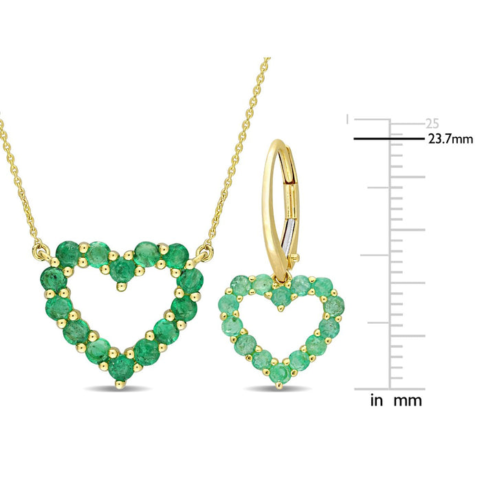 1.54 Carat (ctw) Emerald Heart Pendant Necklace and Earrings in 10K Yellow Gold Image 4