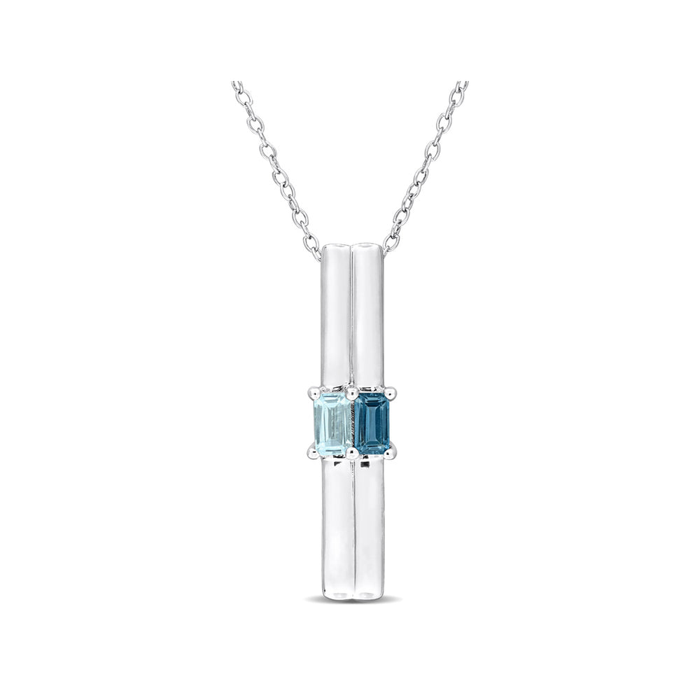 4/5 Carat (ctw) London and Sku Blue Topaz Stick Pendant Necklace in Sterling Silver with Chain Image 2