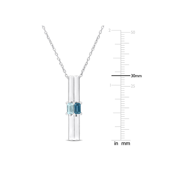 4/5 Carat (ctw) London and Sku Blue Topaz Stick Pendant Necklace in Sterling Silver with Chain Image 3