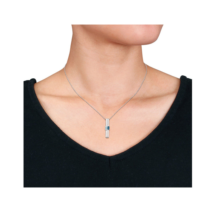 4/5 Carat (ctw) London and Sku Blue Topaz Stick Pendant Necklace in Sterling Silver with Chain Image 4