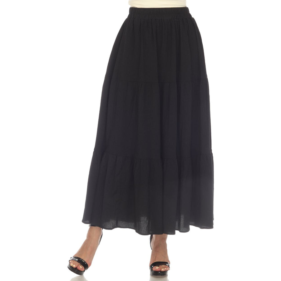 White Mark Womens Pleated Tiered Maxi Skirt with Pockets Elastic Waistband Size M Image 1