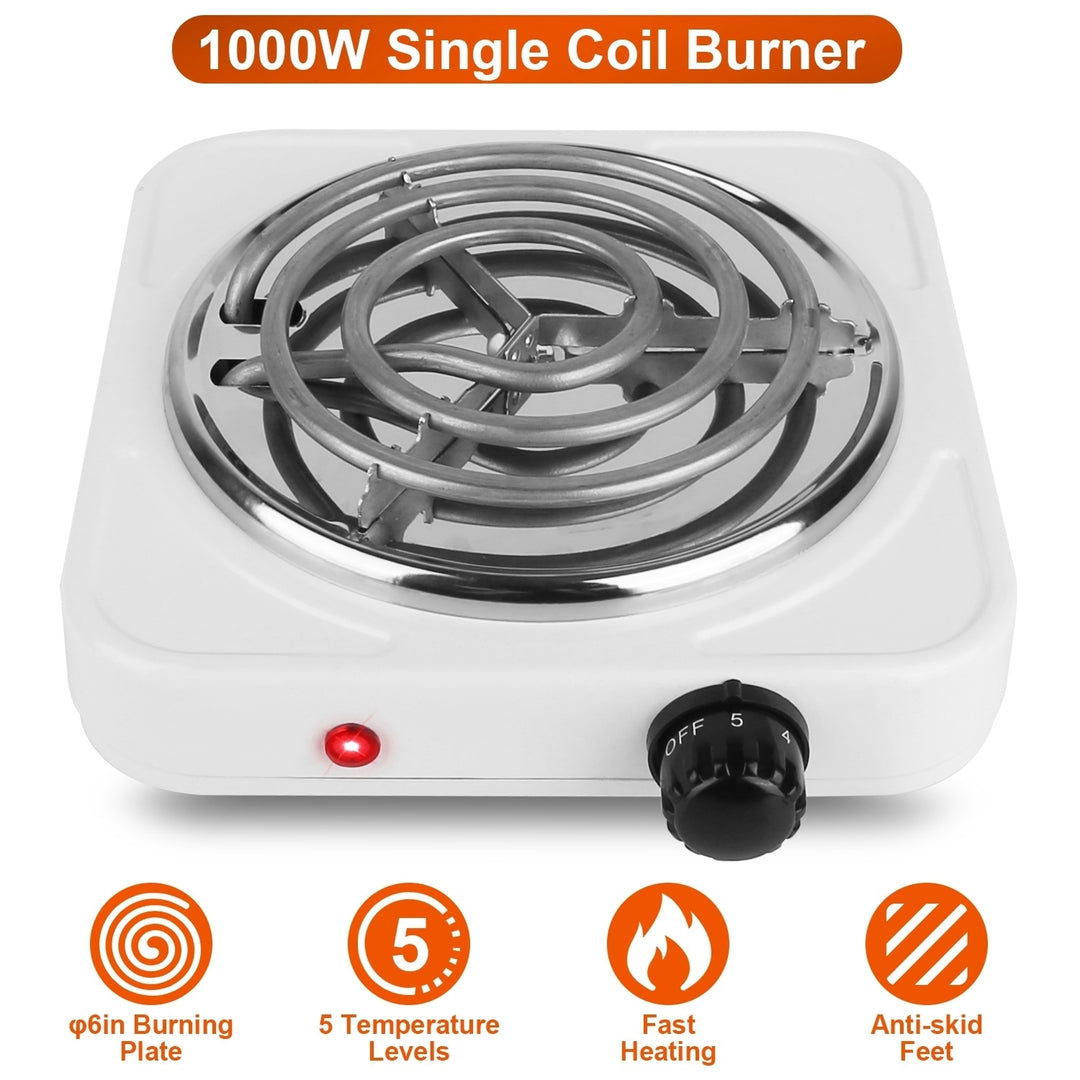 1000W Electric Portable Coil Hot Plate Stove Black with 5 Temperature Settings Image 1