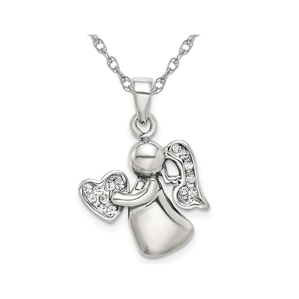 Sterling Silver Angel Charm Pendant Necklace with Cubic Zirconia (CZ)s and Chain Image 1