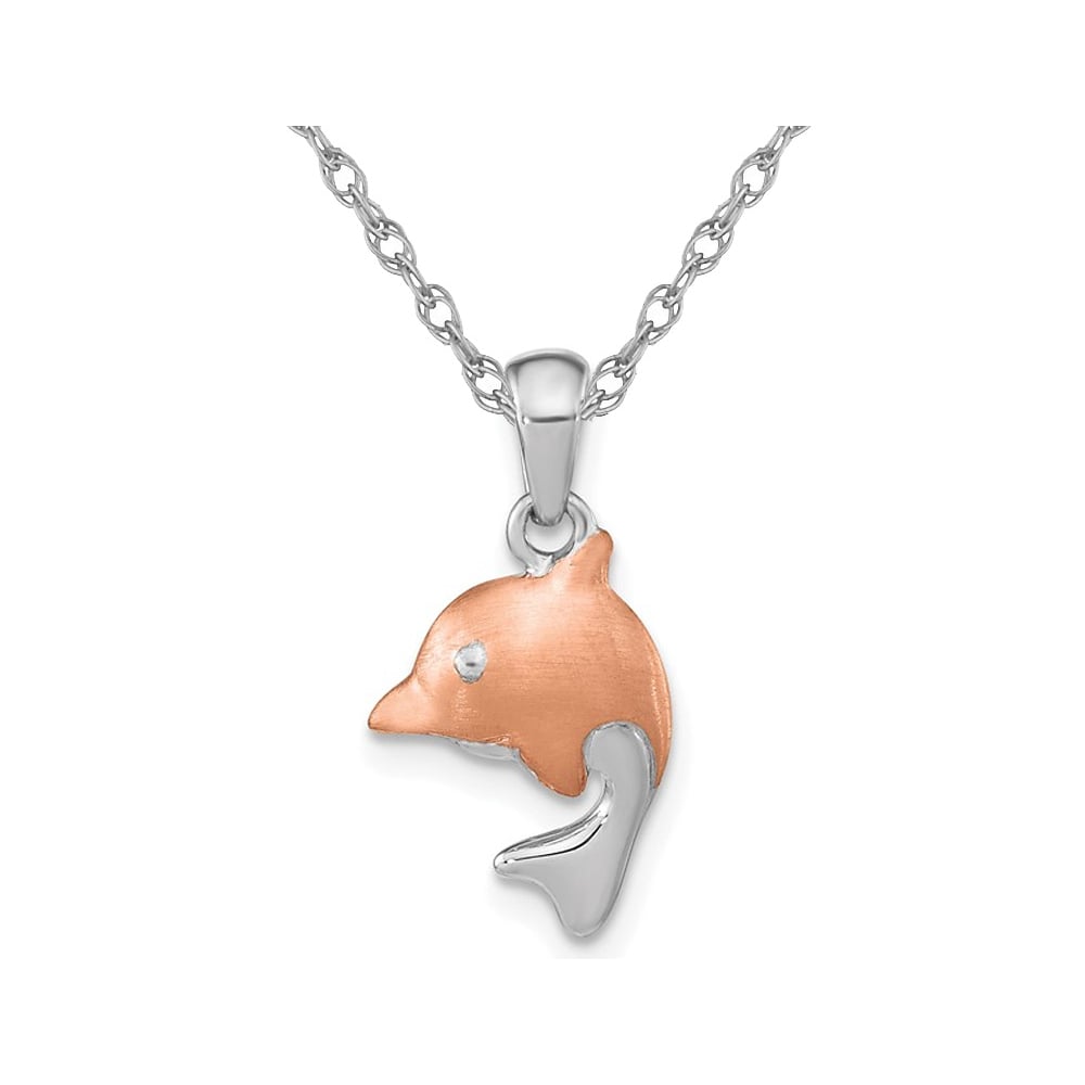 Sterling Silver Brushed Dolphin Charm Pendant Necklace with Chain Image 1