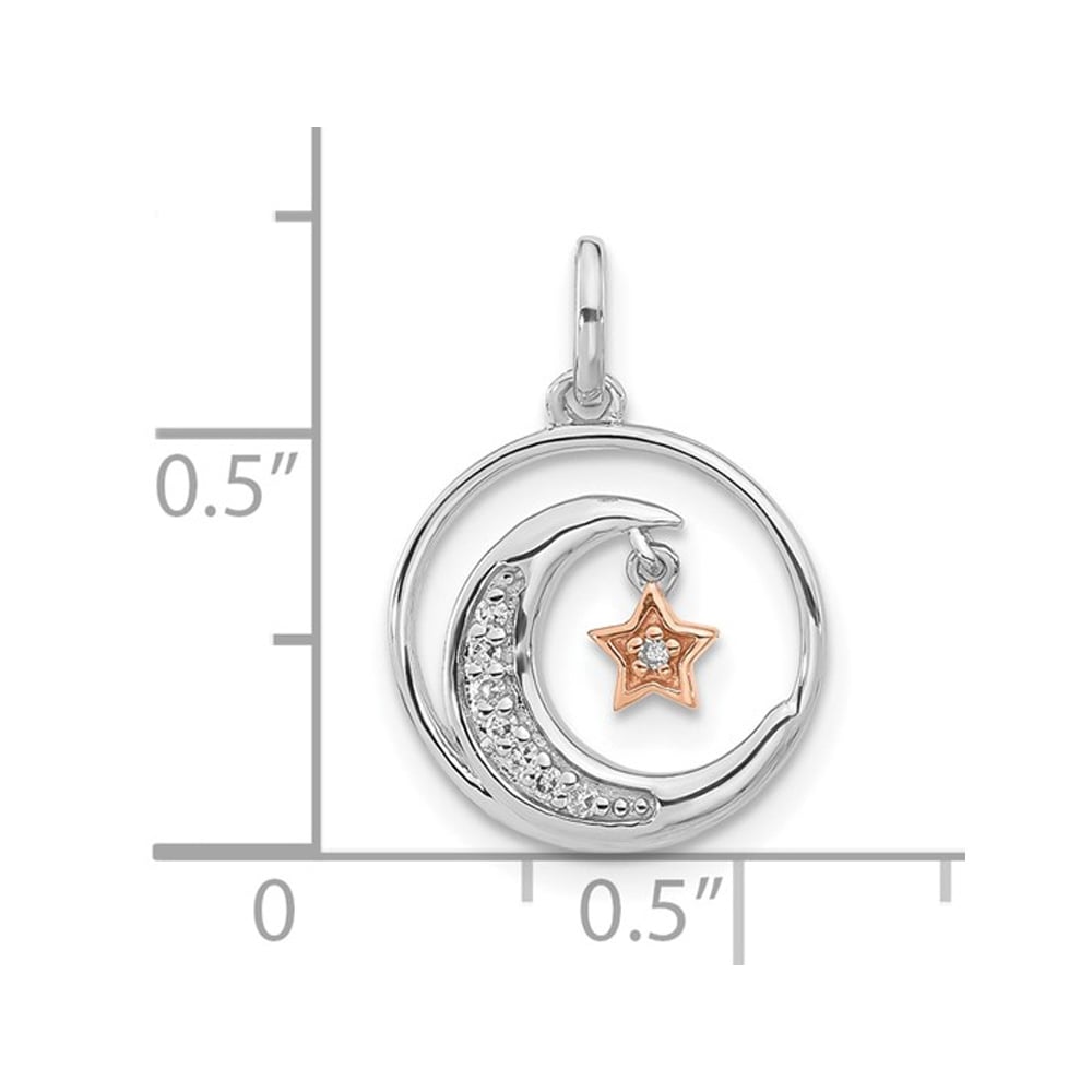 Sterling Silver Moon and Star Charm Pendant Necklace with Chain and Accent Diamonds Image 2