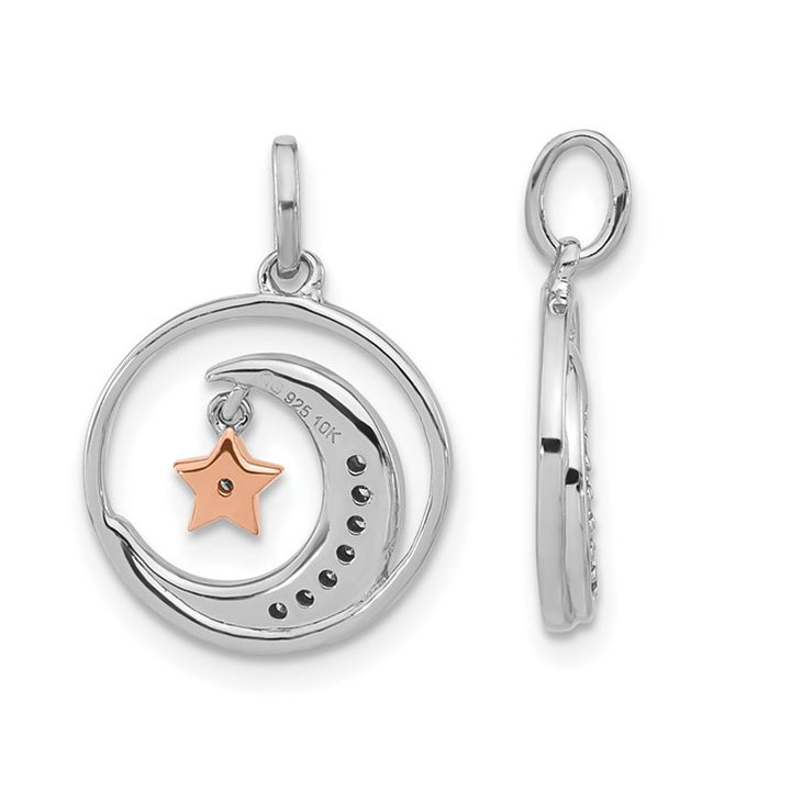 Sterling Silver Moon and Star Charm Pendant Necklace with Chain and Accent Diamonds Image 3