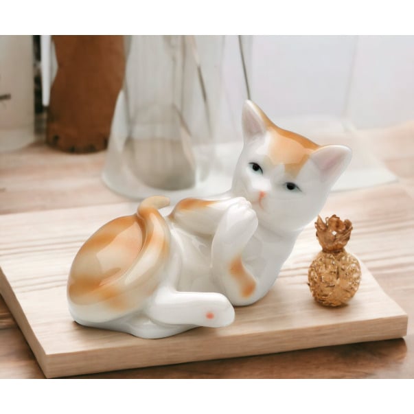 Ceramic Cat Figurine 3" Gift for Cat Lovers Mom Daughter Image 1