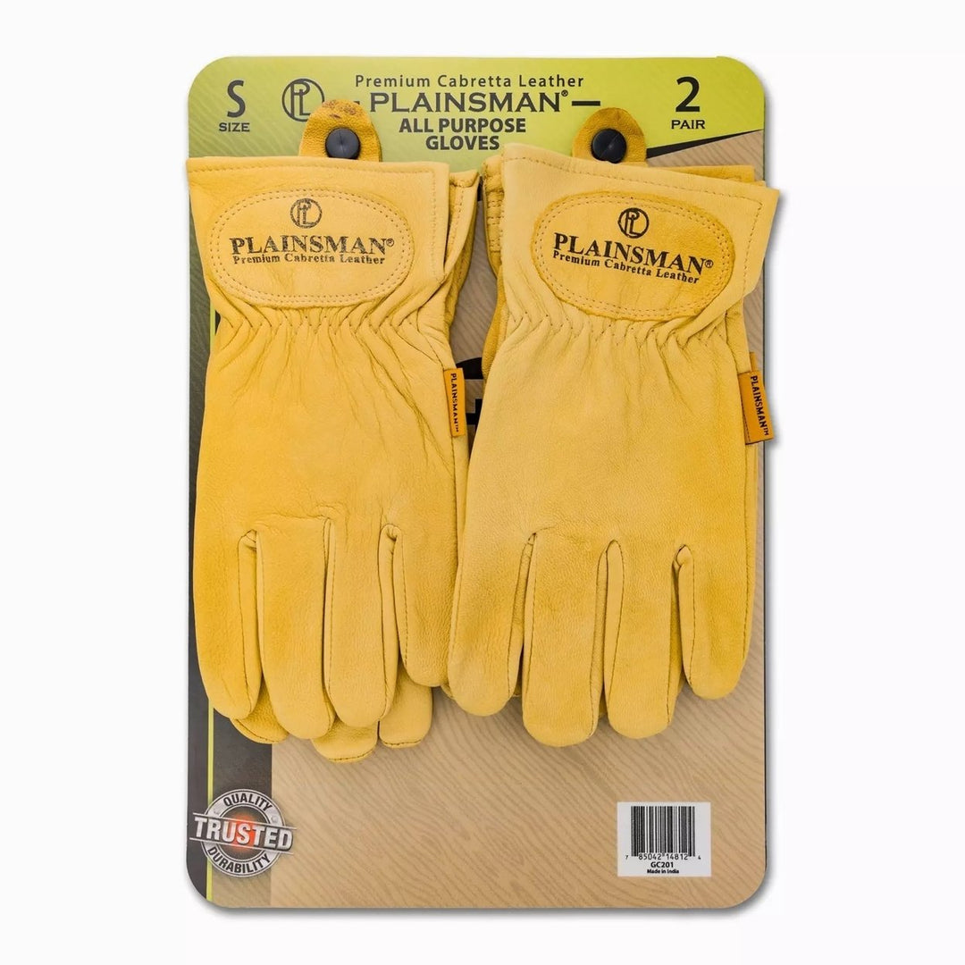 Plainsman Premium Cabretta Yellow Leather Gloves 2 Pairs (Small) Image 1