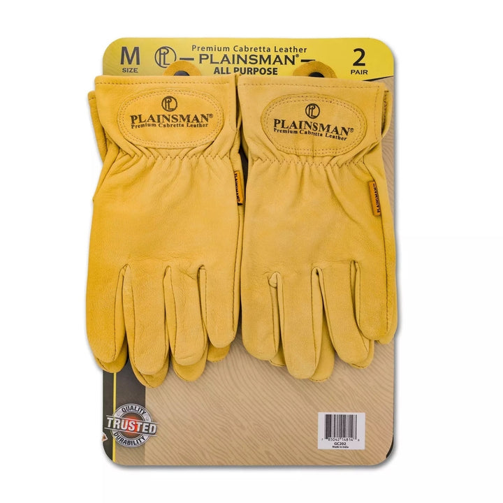 Plainsman Premium Cabretta Yellow Leather Gloves 2 Pairs (Medium) Image 1