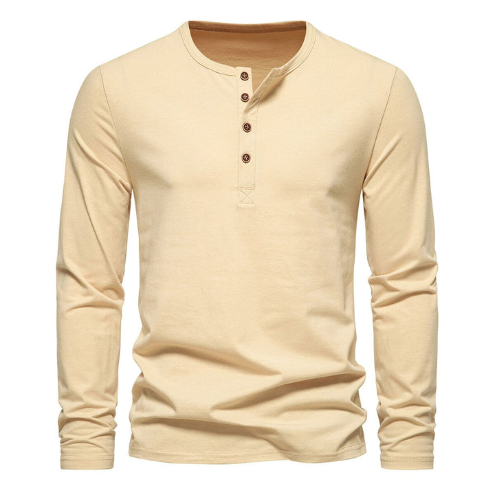 Cloudstyle Mens Shirt Solid Color Four-Button Henley Collar Long Sleeve T-Shirt Image 1
