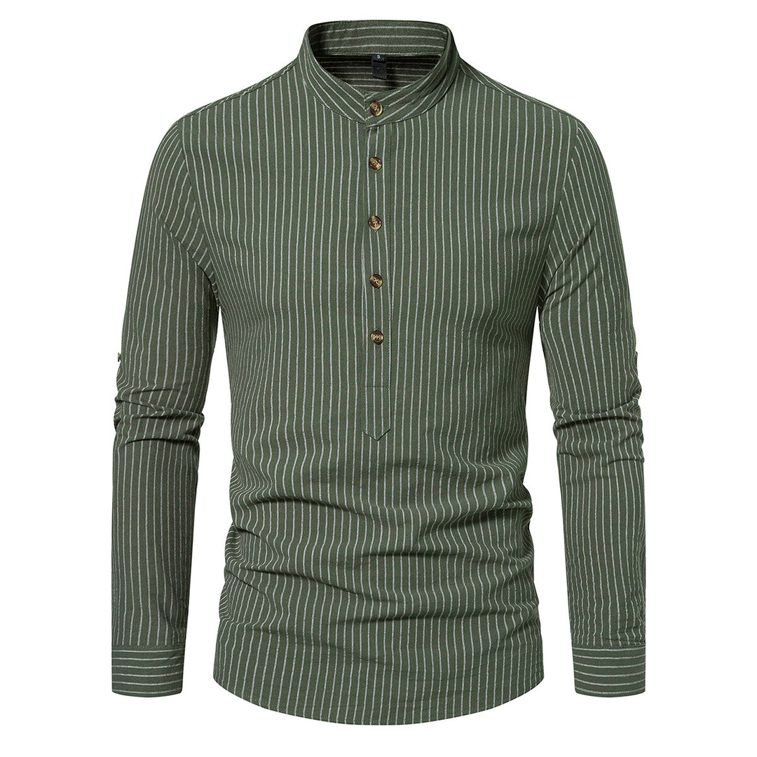 Cloudstyle Men Shirt Henley Collar Striped Long Sleeve Soft Casual Image 3