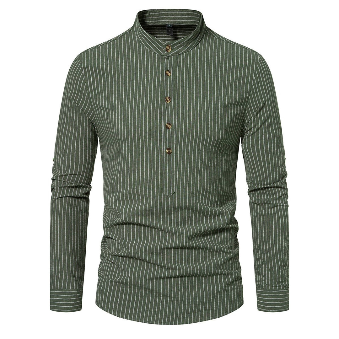 Cloudstyle Men Shirt Henley Collar Striped Long Sleeve Soft Casual Image 1