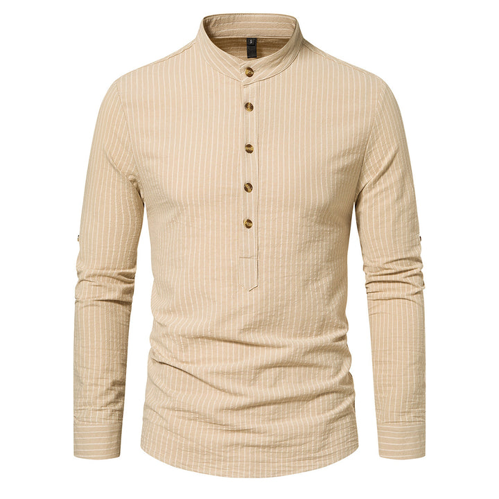 Cloudstyle Men Shirt Henley Collar Striped Long Sleeve Soft Casual Image 4