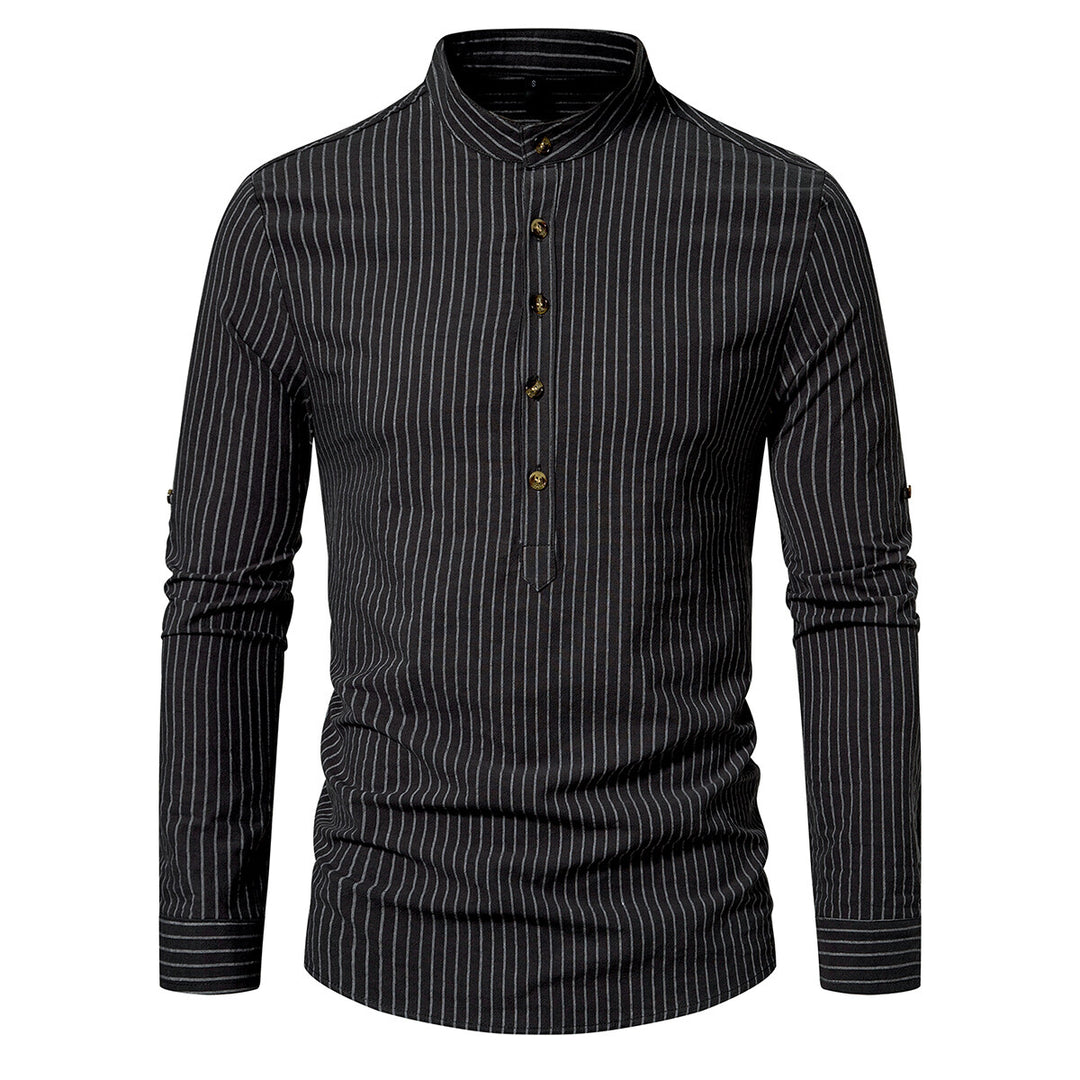 Cloudstyle Men Shirt Henley Collar Striped Long Sleeve Soft Casual Image 1