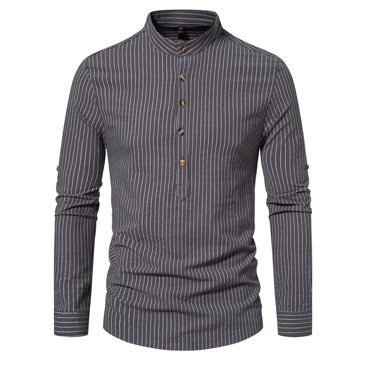 Cloudstyle Men Shirt Henley Collar Striped Long Sleeve Soft Casual Image 1