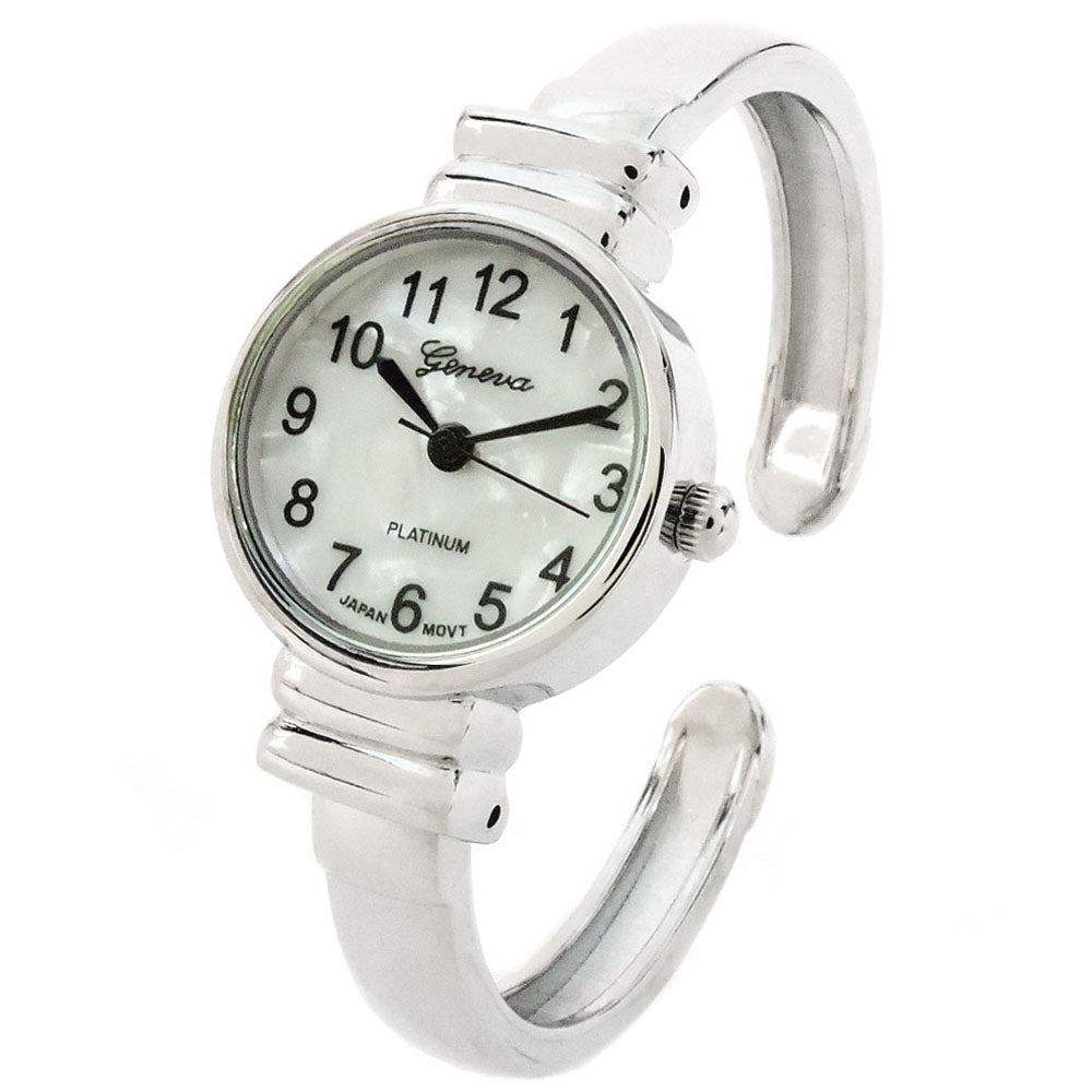 White Silver Metal Band Small Size Bangle Cuff Watch for Women Image 1