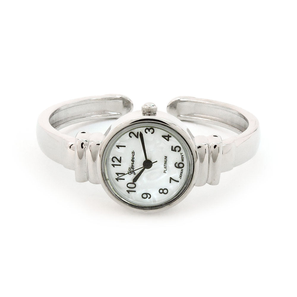 White Silver Metal Band Small Size Bangle Cuff Watch for Women Image 3