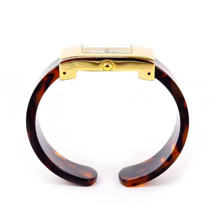 Tortoise Gold Acrylic Band Small Size Womens Bangle Cuff Watch Image 4