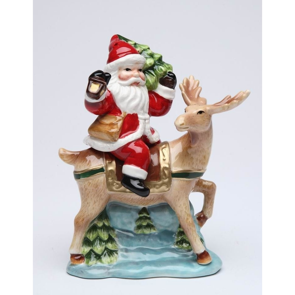 Ceramic Santa Claus Reindeer Salt Pepper Shakers 4.5in Christmas Image 3