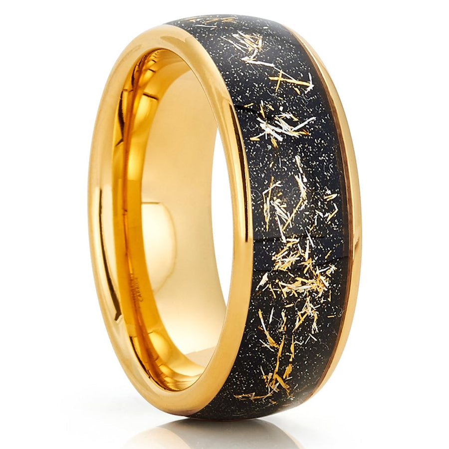 Meteorite Tungsten Wedding Ring 8mm Yellow Gold Comfort Fit Waterproof Size 7-15 Image 1