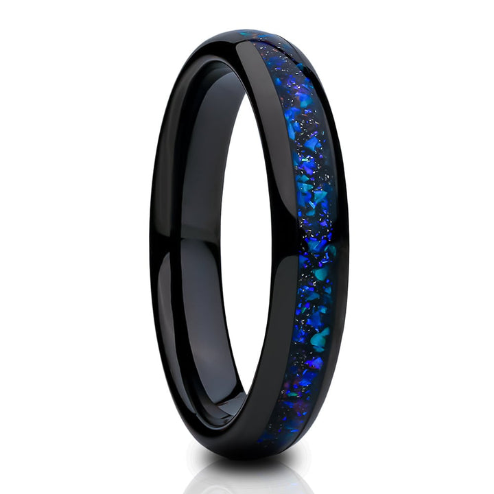 4mm Black Tungsten Carbide Wedding Ring with Galaxy Opal Comfort Fit Sizes 5-10 Image 1